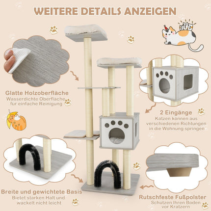 176 cm Cat Tree with Platforms, Cave & Scratching Posts