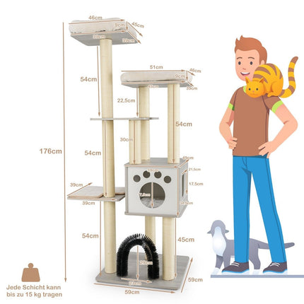 176 cm Cat Tree with Platforms, Cave & Scratching Posts