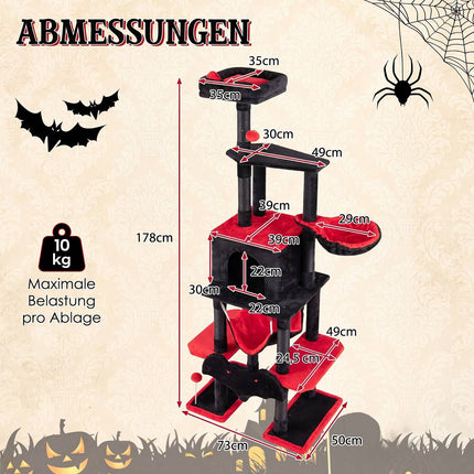 178cm Gothic Cat Tree with Sisal Posts and Hammock