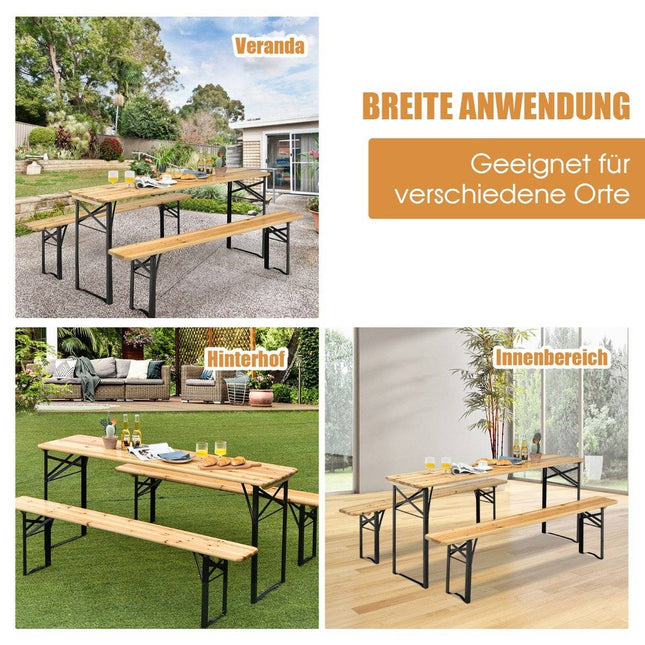 178 cm langer Biertisch mit Sitzgarnitur, 3-teiliges, klappbares Picknicktisch- und Bank-Set