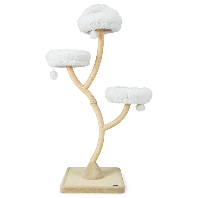 178 cm Katzenbaum mit Sisalkratzstämmen &amp; 3 warmen Liegeflächen &amp; Plüschbällen beige