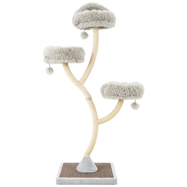 178 cm Kratzbaum mit Sisalkratzstämmen &amp; 3 warmen Liegeflächen &amp; Plüschbällen grau