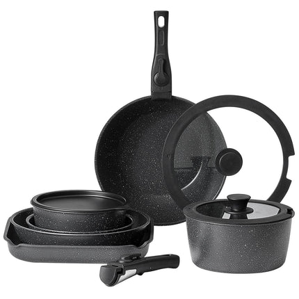 17-Piece Pots and Pans Set, Granite Nonstick, Detachable Handle
