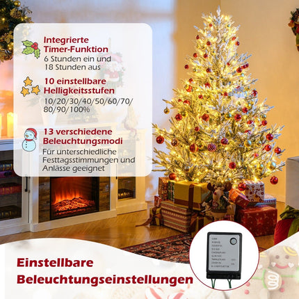 180 cm großer künstlicher Weihnachtsbaum mit Lichtern und Schnee