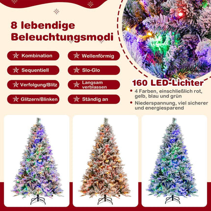 180 cm Artificial Christmas Tree with Snow, 8 Light Modes