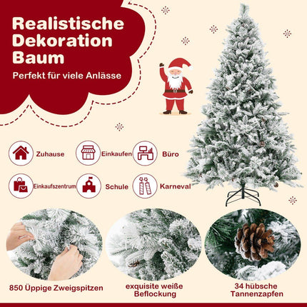 180 cm Artificial Christmas Tree with Snow, 8 Light Modes