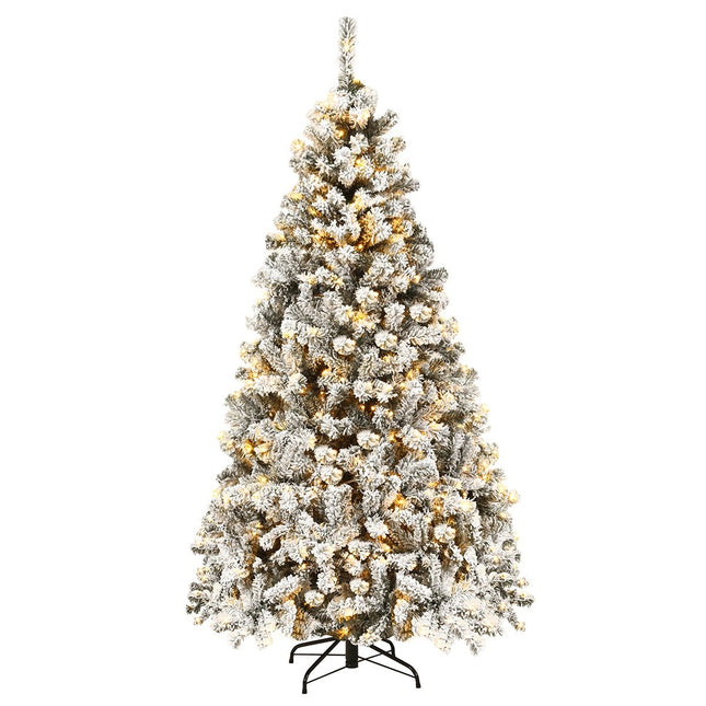 180 cm großer künstlicher Weihnachtsbaum mit Schnee und LED-Beleuchtung