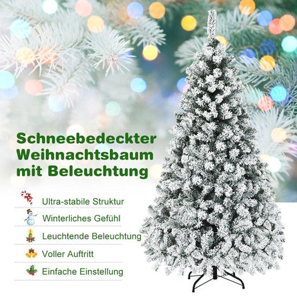 180 cm großer künstlicher Weihnachtsbaum mit Schnee und LED-Beleuchtung
