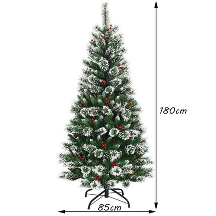 180 cm Artificial Christmas Tree with Snowflakes & Red Berries