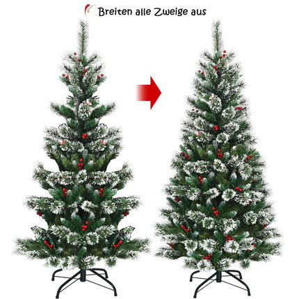 180 cm Artificial Christmas Tree with Snowflakes & Red Berries