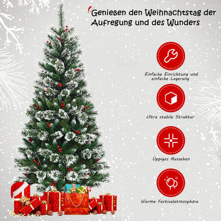 180 cm Artificial Christmas Tree with Snowflakes & Red Berries