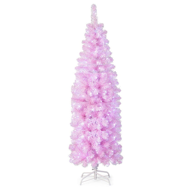 180 cm Künstlicher Bleistift-Weihnachtsbaum mit 250 kaltweißen LEDs Schmaler Weihnachtsbaum Rosa