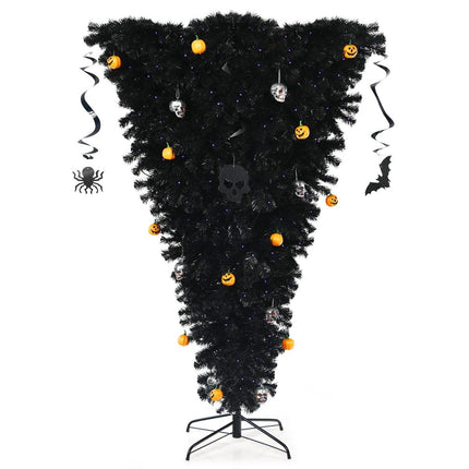 Černý umělý vánoční stromek 180cm, svítící halloweenský stromek s 270 fialovými LED světly