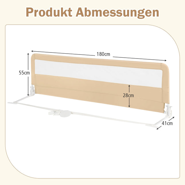 180 cm Klappbares Bettschutzgitter mit Sicherheitsgurten, Beige