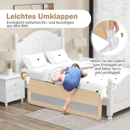 180 cm Klappbares Bettschutzgitter mit Sicherheitsgurten, Beige