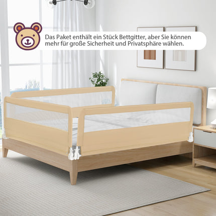 180 cm Klappbares Bettschutzgitter mit Sicherheitsgurten, Beige