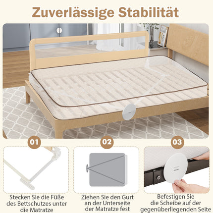 180 cm Klappbares Bettschutzgitter mit Sicherheitsgurten, Beige