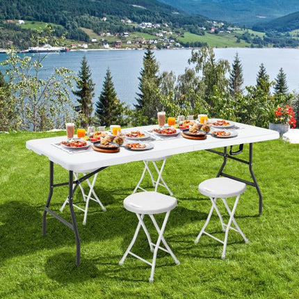 180 cm klappbarer Esstisch aus Kunststoff – Griff, Metallbeine
