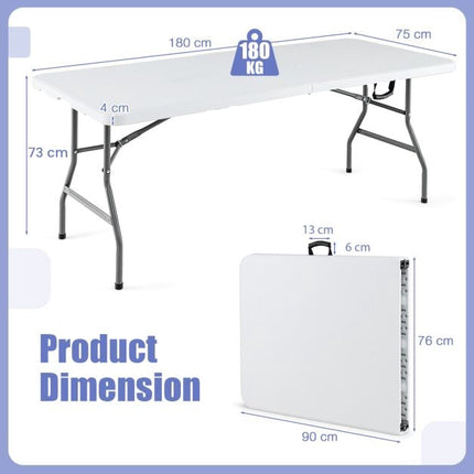 180 cm klappbarer Esstisch aus Kunststoff – Griff, Metallbeine