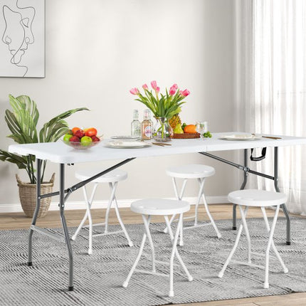 180 cm klappbarer Esstisch aus Kunststoff – Griff, Metallbeine