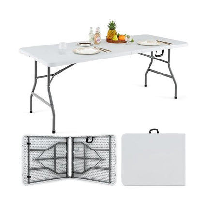 180 cm klappbarer Esstisch aus Kunststoff – Griff, Metallbeine