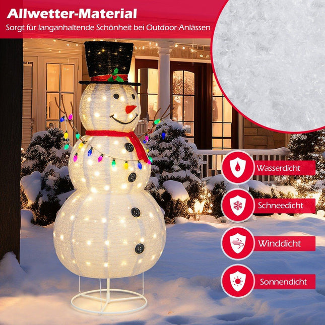 180 cm LED Schneemann beleuchtete Weihnachtsfigur mit 180 warmweißen LED Lichtern