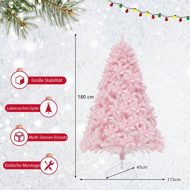 180 cm großer, beflockter künstlicher Weihnachtsbaum mit 808 PVC-Zweigspitzen, 350 LED-Lichtern und 8 Beleuchtungsmodi