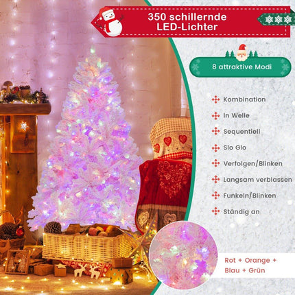 180cm Large Flocked Artificial Christmas Tree with 808 PVC Branch Tips 350 LED Lights and 8 Lighting Modes