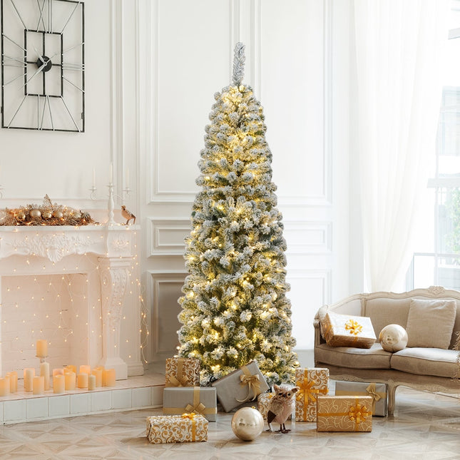 180cm Bleistift-Weihnachtsbaum mit Schnee und LED-Beleuchtung