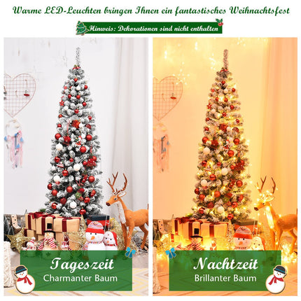 Úzký vánoční stromek 180cm se sněhem a LED světly