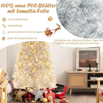180 cm Bleistift-Lametta-Weihnachtsbaum mit warmweißen LED-Lichtern, schmaler Weihnachtsbaum