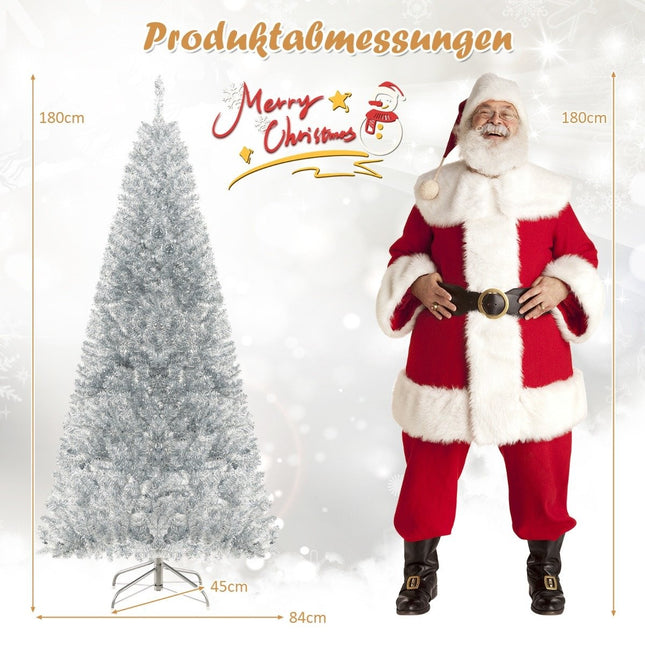 180 cm Bleistift-Lametta-Weihnachtsbaum mit warmweißen LED-Lichtern, schmaler Weihnachtsbaum