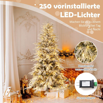 180 cm künstlicher, beschneiter Weihnachtsbaum, vorbeleuchtet mit 250 LEDs