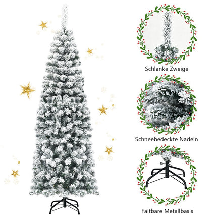 180 cm Snowy Pencil Christmas Tree with Metal Stand