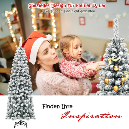180 cm Snowy Pencil Christmas Tree with Metal Stand