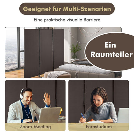 180 cm hoher Raumteiler auf Rollen, Paravent mit 3 frei kombinierbaren Paneelen, braun