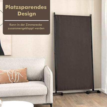180 cm hoher Raumteiler auf Rollen, Paravent mit 3 frei kombinierbaren Paneelen, braun