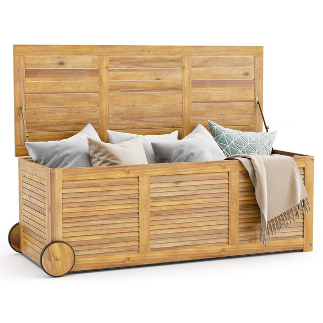 182L Gartenbox aus Holz auf Rädern mit wasserdichter Innentasche und Tragegriff 127 x 50 x 45 cm