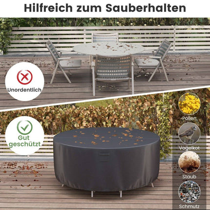 Ø 183 cm Round patio furniture cover with ventilation slots & buckles & cords black
