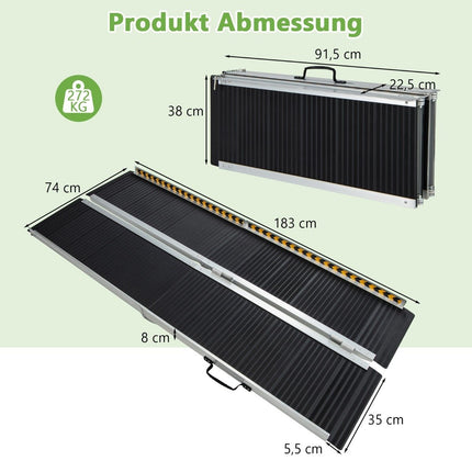 183 x 74 cm wheelchair ramp Portable & anti-slip folding ramp up to 272kg load aluminum