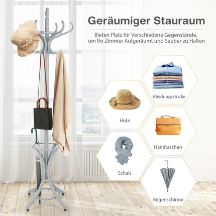 184 cm coat stand with umbrella holder jacket stand with 12 coat hooks gray