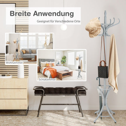 184 cm coat stand with umbrella holder jacket stand with 12 coat hooks gray