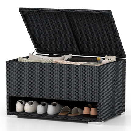 186 l schwarze Rattan-Aufbewahrungsbox mit Schuhregal und Innenfutter