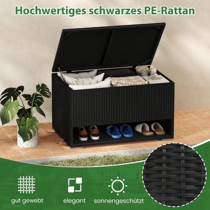 186 l schwarze Rattan-Aufbewahrungsbox mit Schuhregal und Innenfutter