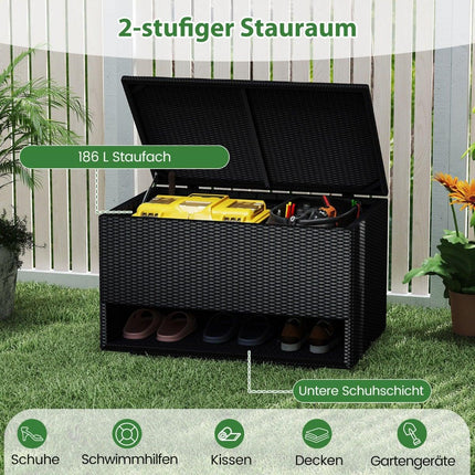 186 l schwarze Rattan-Aufbewahrungsbox mit Schuhregal und Innenfutter
