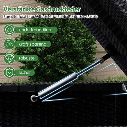 186 l schwarze Rattan-Aufbewahrungsbox mit Schuhregal und Innenfutter