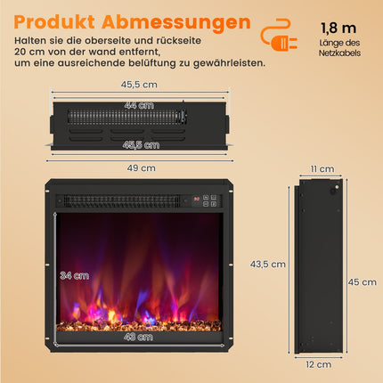 18-Inch Electric Fireplace Insert, Remote, Adjustable Flame
