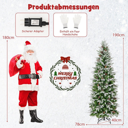 Umělý vánoční stromek 190 cm s osvětlením a sněhem, do domácnosti, zelená + bílá