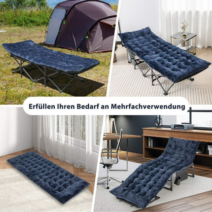 190 x 70 cm Baumwoll-Feldbettauflage 7 cm dicke Matratze mit 4 Befestigungsgurten blau
