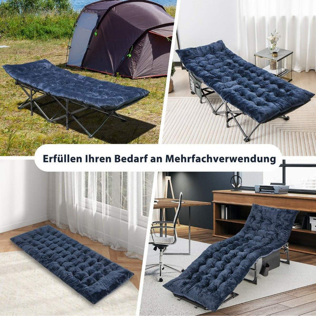 190 x 70 cm Baumwoll-Feldbettauflage 7 cm dicke Matratze mit 4 Befestigungsgurten blau